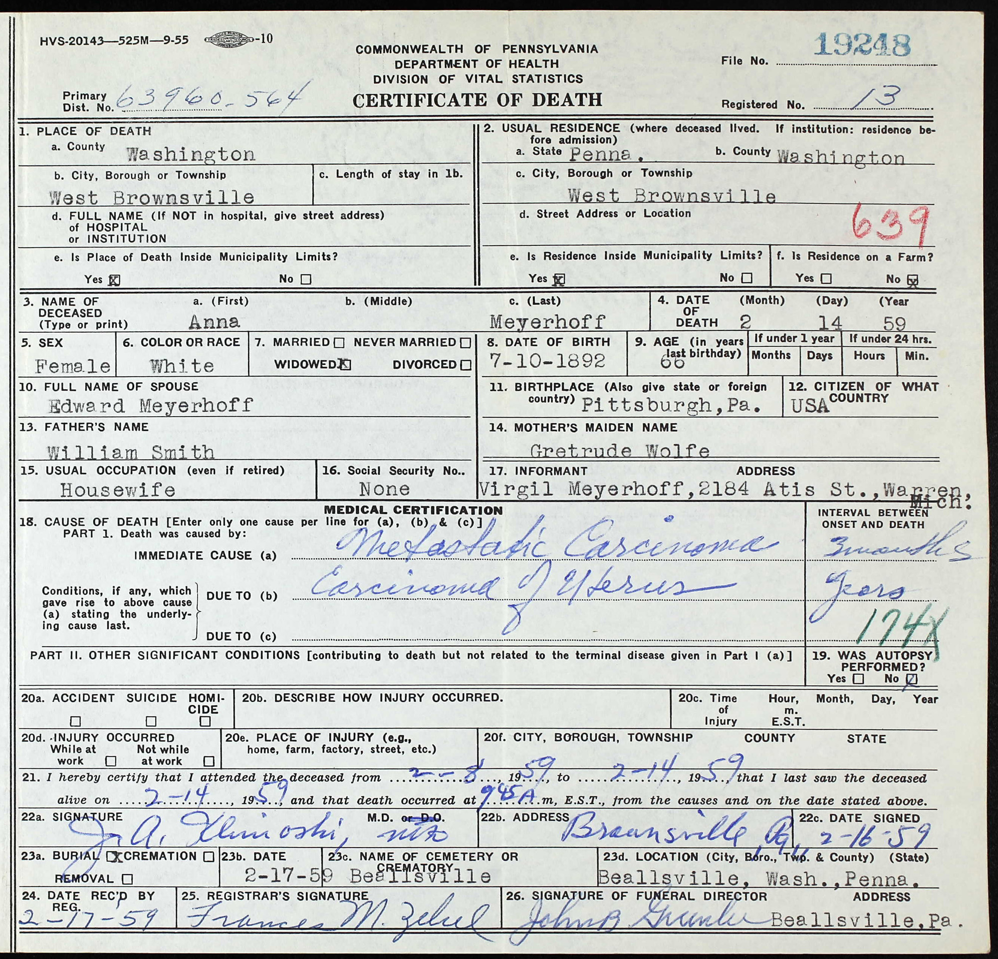 death certificate